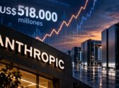 Entorno corporativo tecnológico genérico que sugiera infraestructura de cómputo y tensión financiera, sin identificar edificio real de Anthropic.