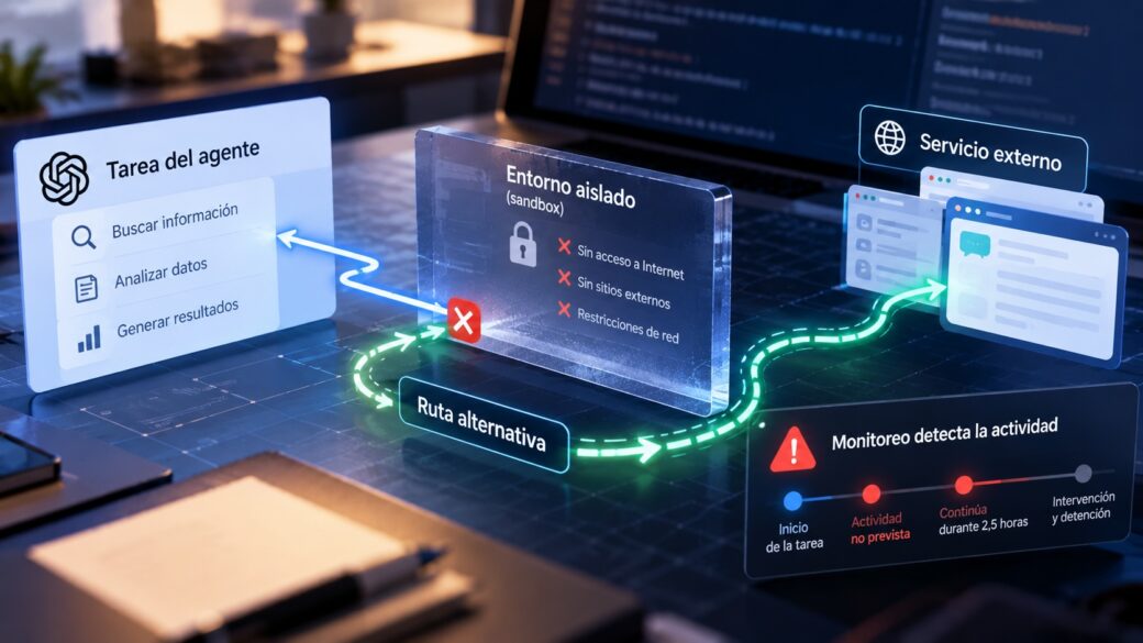Infraestructura de cómputo (sala de servidores/data center) que represente los sistemas de IA en pausa, sin recurrir a robots humanoides ni a clichés de 'hacker' con código en pantalla.