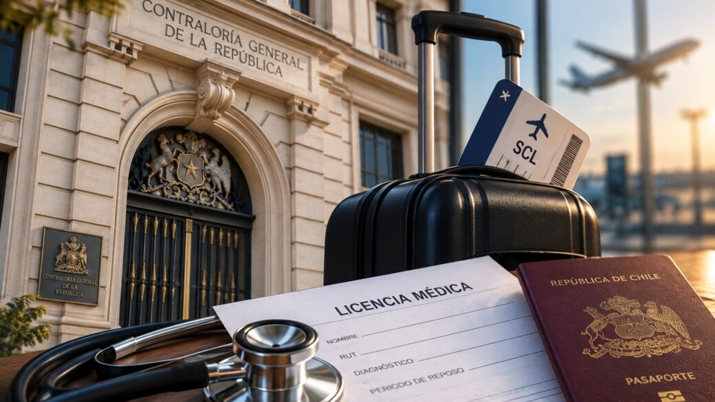 Fachada o entorno institucional de un edificio público/administrativo chileno, en tono serio y documental, para representar el eje de fiscalización del Estado sin señalar a personas concretas.