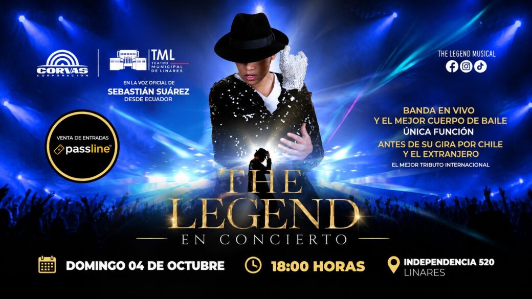 Un performer de tributo a Michael Jackson en pleno movimiento de baile sobre un escenario, con vestuario e iluminación de un show teatral en vivo