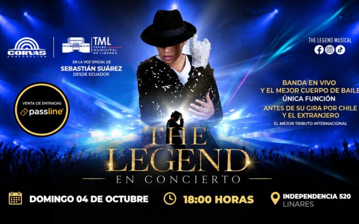 Un performer de tributo a Michael Jackson en pleno movimiento de baile sobre un escenario, con vestuario e iluminación de un show teatral en vivo